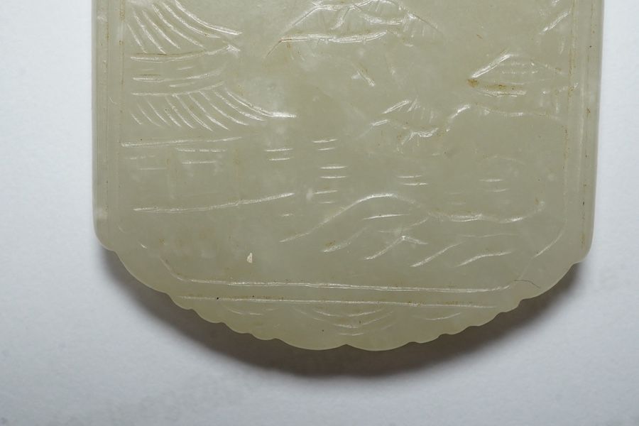 An unusual Chinese pale celadon jade plaque, 19th century